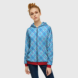 Толстовка на молнии женская Голубой узор в косую клетку, цвет: 3D-красный — фото 2