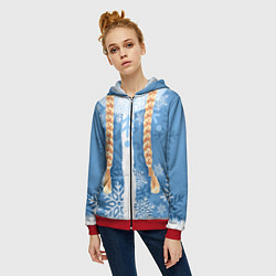 Толстовка на молнии женская Снегурочка с косами, цвет: 3D-красный — фото 2