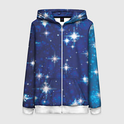 Толстовка на молнии женская Сияющие и блестящие звезды в ночном небе, цвет: 3D-белый