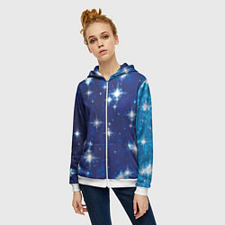 Толстовка на молнии женская Сияющие и блестящие звезды в ночном небе, цвет: 3D-белый — фото 2