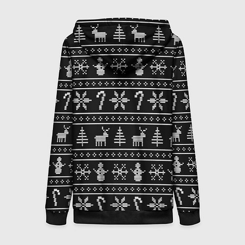 Женская толстовка на молнии Узор с ёлками снежинками и оленями / 3D-Черный – фото 2