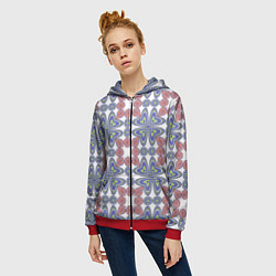 Толстовка на молнии женская Мозаика, абстрактные сердечки, цвет: 3D-красный — фото 2