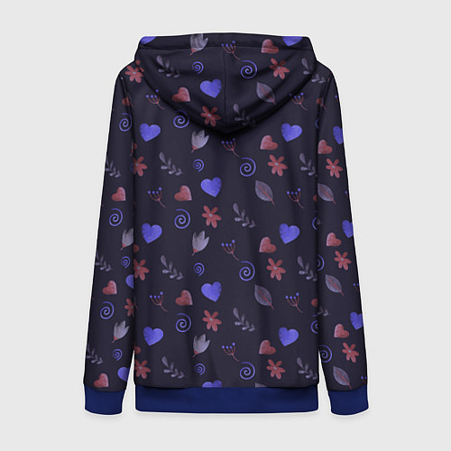 Женская толстовка на молнии Паттерн с сердечками и цветами / 3D-Синий – фото 2