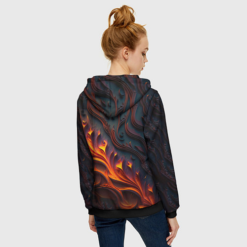 Женская толстовка на молнии Огненный орнамент с языками пламени / 3D-Черный – фото 4