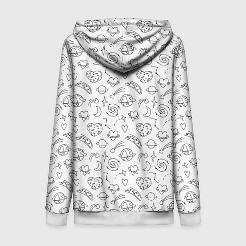 Женская толстовка на молнии Дудлы с темой любви и космоса / 3D-Белый – фото 2