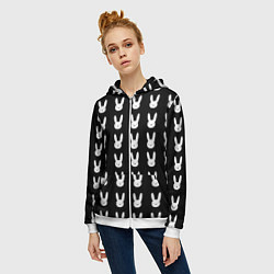 Толстовка на молнии женская Bunny pattern black, цвет: 3D-белый — фото 2