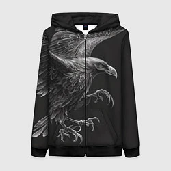 Толстовка на молнии женская Черно-белый ворон, цвет: 3D-черный