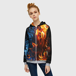 Толстовка на молнии женская Битва огней - два пламени, цвет: 3D-меланж — фото 2