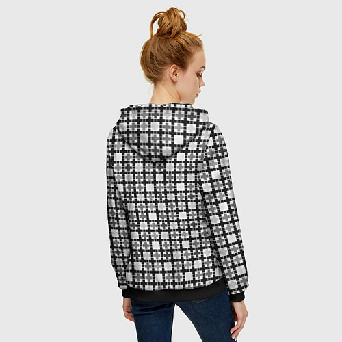 Женская толстовка на молнии Черно-белый геометрический мелкий узор / 3D-Черный – фото 4