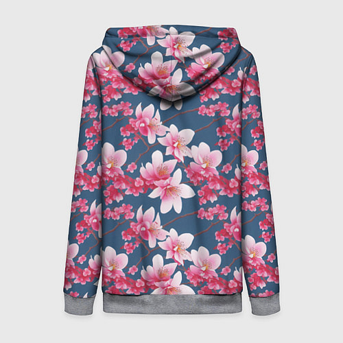Женская толстовка на молнии Паттерн сакура / 3D-Меланж – фото 2
