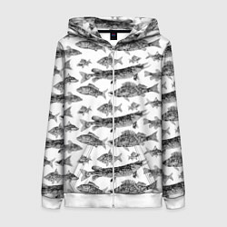 Толстовка на молнии женская Паттерн на каждый день о рыбалке, цвет: 3D-белый