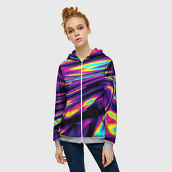 Толстовка на молнии женская Неоновые разводы цветных красок, цвет: 3D-меланж — фото 2