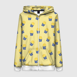 Толстовка на молнии женская Картофель фри - паттерн: желтый, цвет: 3D-белый