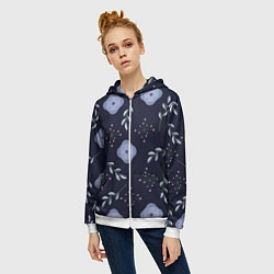 Толстовка на молнии женская Цветок и веточка, двух цветная ветка, цвет: 3D-белый — фото 2