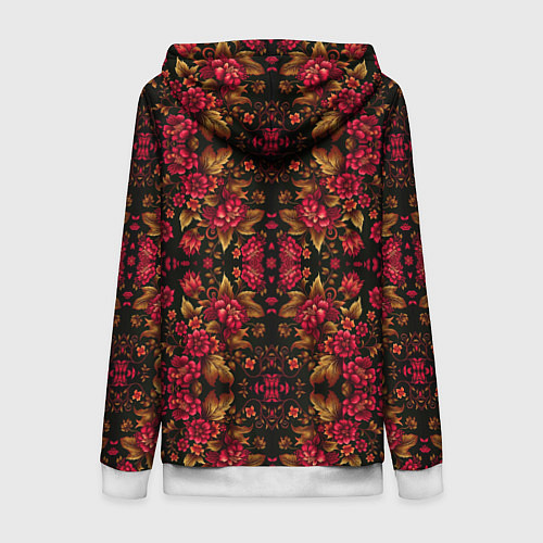 Женская толстовка на молнии Растительный паттерн под хохлому / 3D-Белый – фото 2