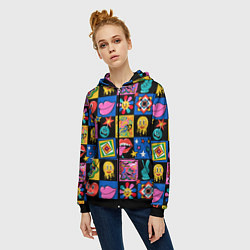 Толстовка на молнии женская Funny cartoon characters, цвет: 3D-черный — фото 2
