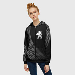 Толстовка на молнии женская Peugeot tire tracks, цвет: 3D-черный — фото 2