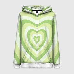 Толстовка на молнии женская Зеленые сердца - индикид паттерн, цвет: 3D-белый