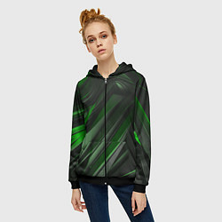 Толстовка на молнии женская Green black abstract, цвет: 3D-черный — фото 2