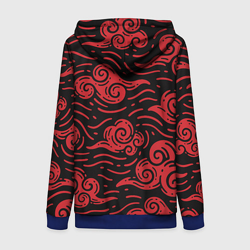 Женская толстовка на молнии Японский орнамент - красные облака / 3D-Синий – фото 2