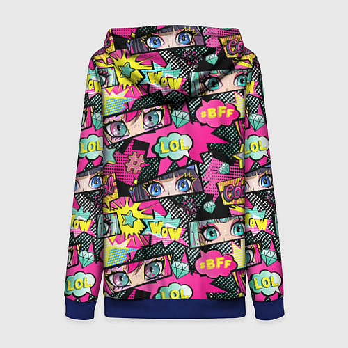 Женская толстовка на молнии Глаза аниме-девушки: cool pattern / 3D-Синий – фото 2