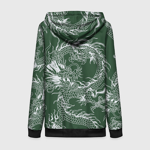 Женская толстовка на молнии Татуировка дракона на зеленом фоне / 3D-Черный – фото 2