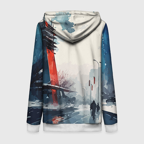 Женская толстовка на молнии Наш город - коллекция Бело-сине-красный - Хуф и Ся / 3D-Белый – фото 2