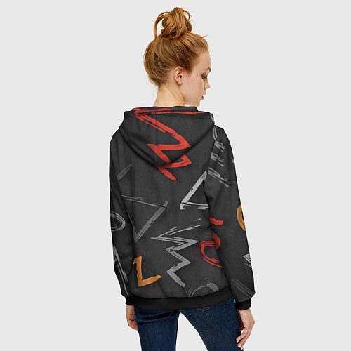 Женская толстовка на молнии Паттерн фигуры / 3D-Черный – фото 4