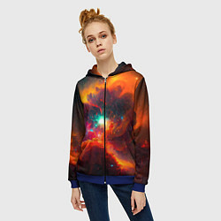 Толстовка на молнии женская Небула в космосе в оранжевых тонах - нейронная сет, цвет: 3D-синий — фото 2