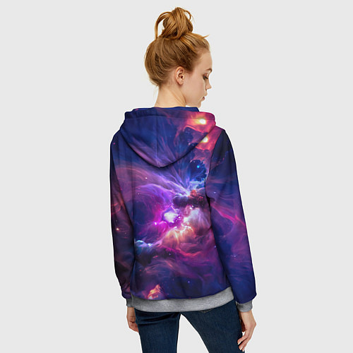 Женская толстовка на молнии Небула в космосе в фиолетовых тонах - нейронная се / 3D-Меланж – фото 4