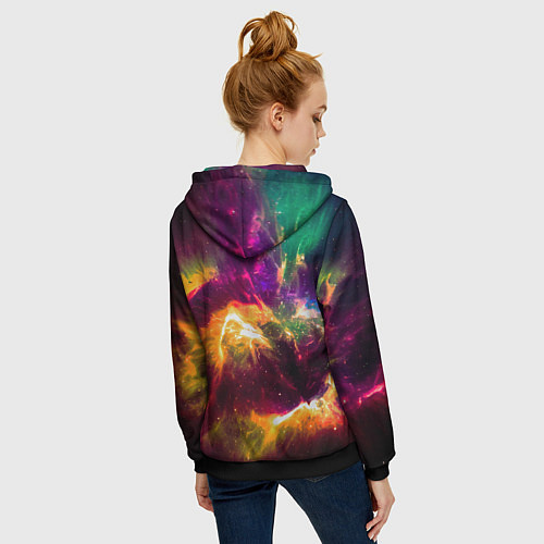 Женская толстовка на молнии Небула в космосе разноцветная - нейронная сеть / 3D-Черный – фото 4