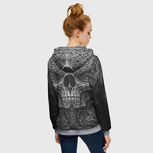 Женская толстовка на молнии Череп в стиле Гигера / 3D-Меланж – фото 4