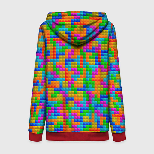 Женская толстовка на молнии Крупные блоки Тетрис / 3D-Красный – фото 2