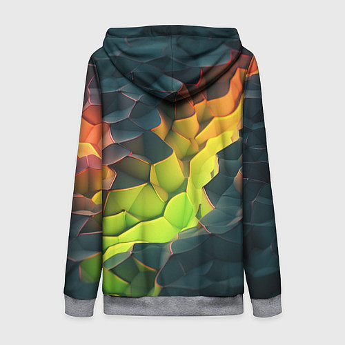 Женская толстовка на молнии Объемные плиты с зеленым свечением / 3D-Меланж – фото 2