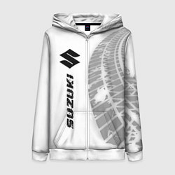 Толстовка на молнии женская Suzuki speed на светлом фоне со следами шин: по-ве, цвет: 3D-белый