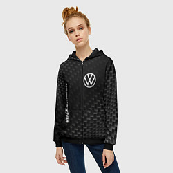 Толстовка на молнии женская Volkswagen карбоновый фон, цвет: 3D-черный — фото 2