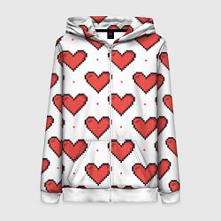 Толстовка на молнии женская Pixel heart, цвет: 3D-белый