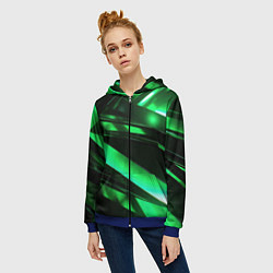 Толстовка на молнии женская Зеленая неоновая абстракция, цвет: 3D-синий — фото 2
