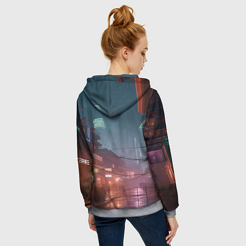 Женская толстовка на молнии Киберпанк город будущего / 3D-Меланж – фото 4