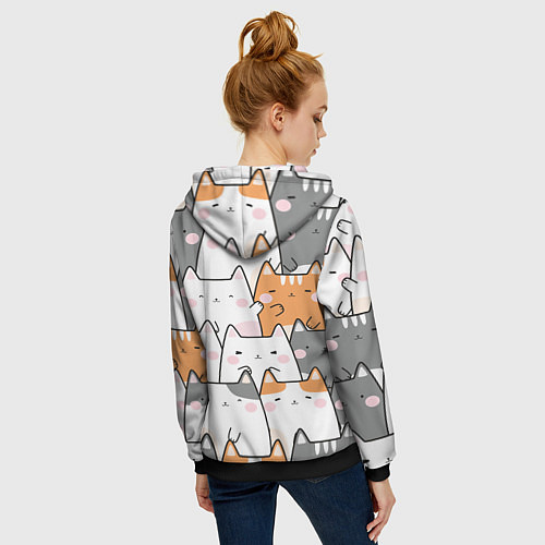 Женская толстовка на молнии Семья котиков / 3D-Черный – фото 4