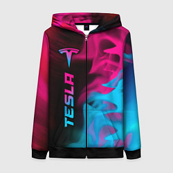 Толстовка на молнии женская Tesla - neon gradient: по-вертикали, цвет: 3D-черный