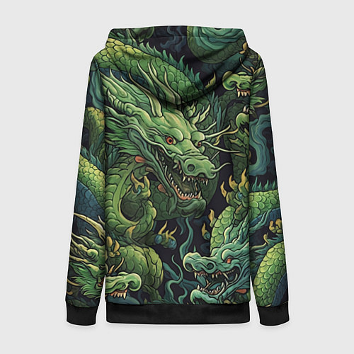 Женская толстовка на молнии Зеленые драконы: арт нейросети / 3D-Черный – фото 2