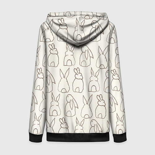 Женская толстовка на молнии Хвостики зайчиков - паттерн на молочном / 3D-Черный – фото 2