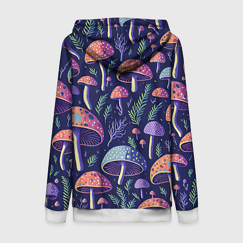 Женская толстовка на молнии Грибы паттерн / 3D-Белый – фото 2