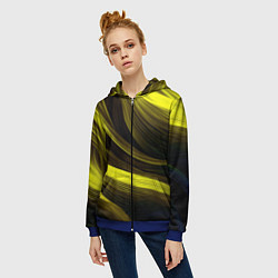 Толстовка на молнии женская Черные и желтые линии, цвет: 3D-синий — фото 2