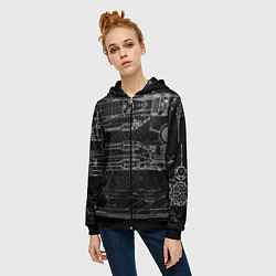 Толстовка на молнии женская Чертеж ракеты на чёрном фоне, цвет: 3D-черный — фото 2
