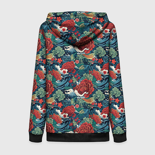 Женская толстовка на молнии Рисунок Ирезуми Паттерн / 3D-Черный – фото 2
