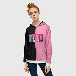 Толстовка на молнии женская Группа Black pink на черно-розовом фоне, цвет: 3D-белый — фото 2