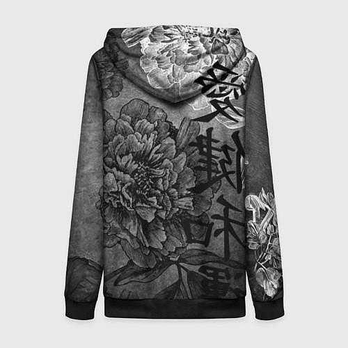 Женская толстовка на молнии Flowers - japanese art / 3D-Черный – фото 2