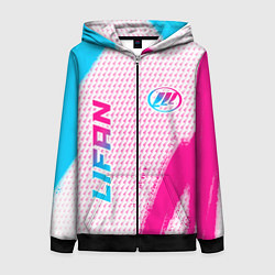 Женская толстовка на молнии Lifan neon gradient style: надпись, символ